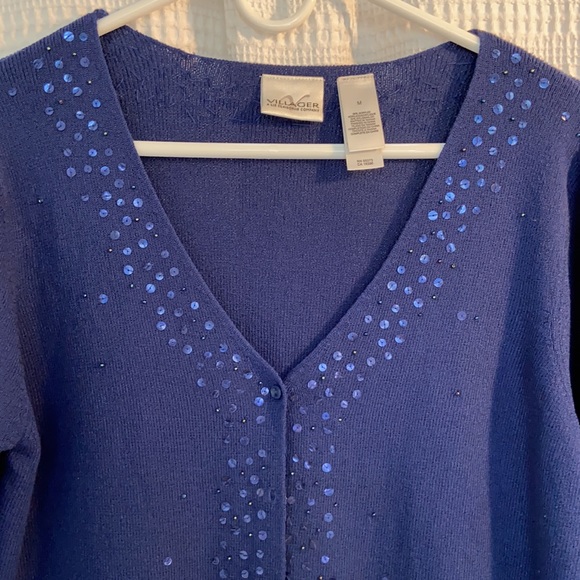 #8 Villager Liz Claiborne Cardigan Sequins WM SZ M 💖 - Picture 3 of 11